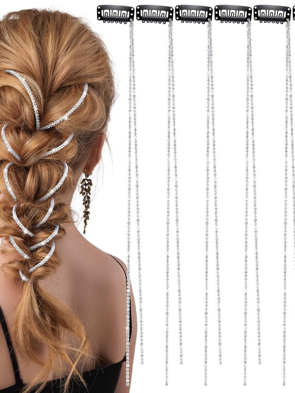 6 Pcs Rhinestone Hair Chains for Women Pearl Charm Rhinestone Hair Jewelry Acces